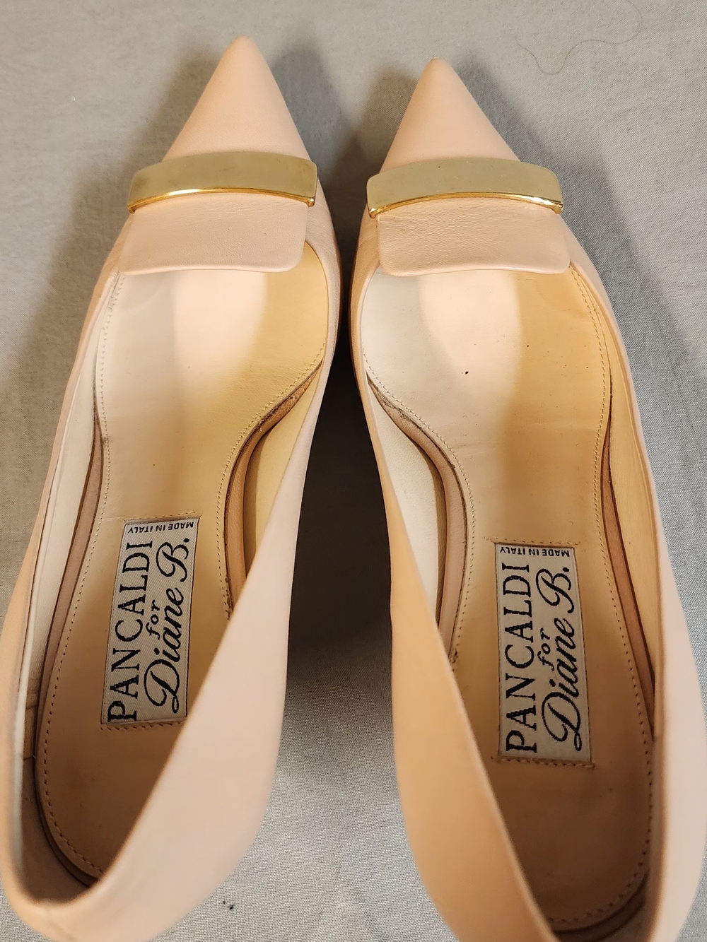Vero Cuoio Blush Pointed-Toe Heels with Gold Accent